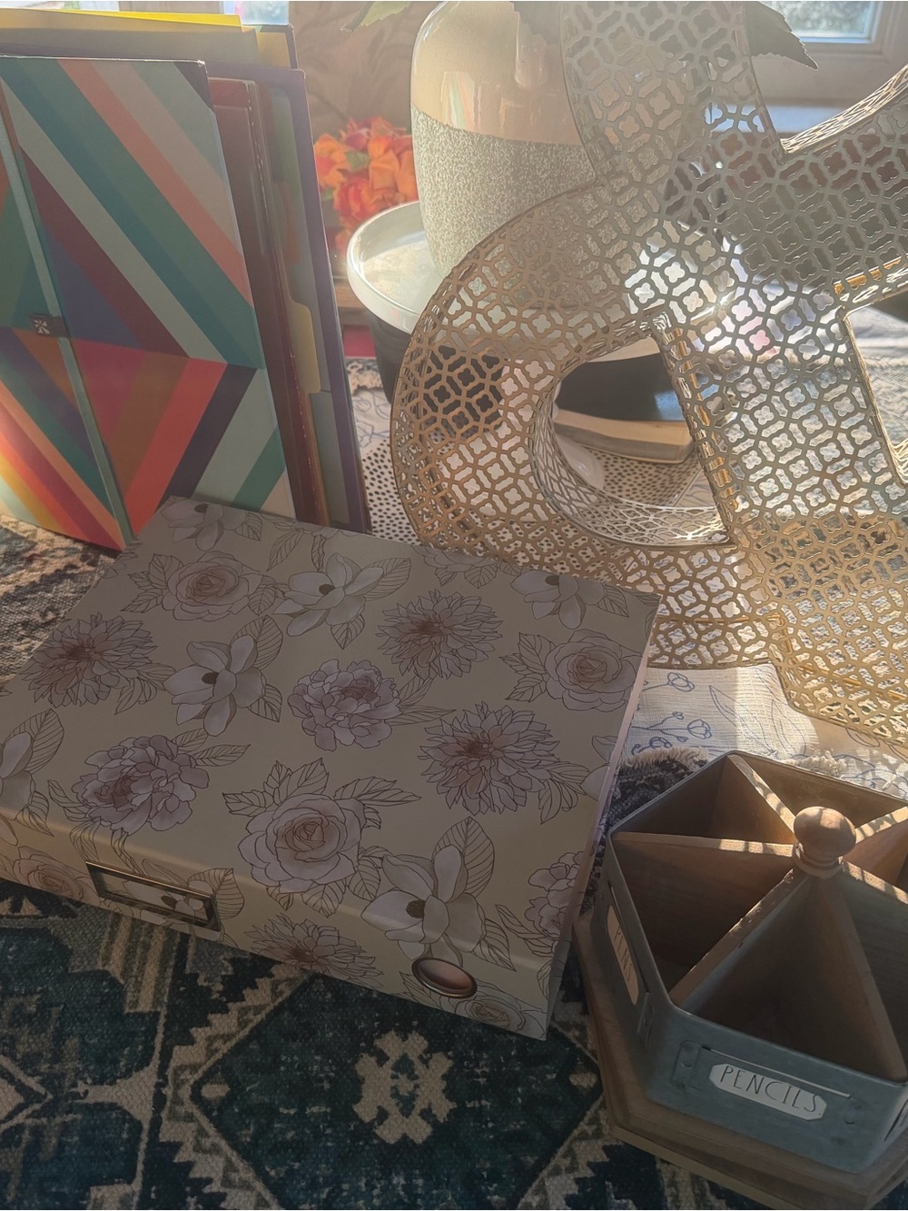 Floral Decorative Storage Box in Cream and Pink